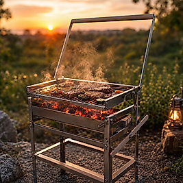 Isı Ayarlı Kömürlü Mangal BBQ | Tek Hamlede Çevrilebilir Izgara | Bahçe Balkon Kamp Piknik Mangalı
